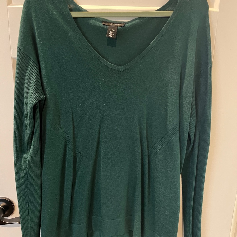 White House Black Market V-Neck Forest Green Sweater